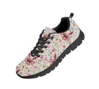 Beauty Collector Pig Flower Pink Butterfly Tennis Shoes for Women Sports Fashion Sneaker Black Sole