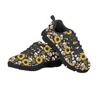 Beauty Collector Sunflower Skull Black Kids Running Shoes Girls Halloween Fitness Sneakers Black Sole