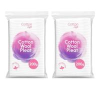Beauty Cotton Wool Pleat, 100% Pure Soft Cotton Wool Roll, Highly Absorbent, for Makeup Removal, Skincare, Baby Care, First Aid, Nail Polish Removal & Household Cleaning, Pack of 2x200g