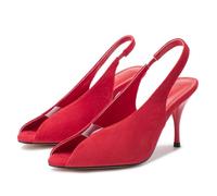 Beauty Cry Women's Slingback Heels Open Peep Toe Pumps Stiletto Suede Heels, Red, 4 UK