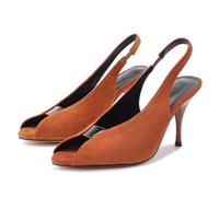 Beauty Cry Women's Slingback Heels Open Peep Toe Pumps Stiletto Suede Heels, Tan, 3 UK