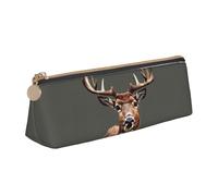 Beauty Deer Print Large Capacity Leather Pencil Case Smooth Zippered Pen Pouch School Travel Makeup