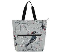 Beauty Downy Woodpecker Birds Silver Book Tote Bag for Kids Adults Water-resistant School Beach Bag Shopping Bag with Zipper for School Work Travel Rainbow