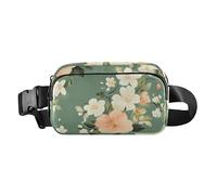 Beauty Flower Green Pattern Fashionable Fanny Pack Waist Bag for Men Women Water Resistant Belt Bag Travel Wallet with Adjustable Strap for Travel Shopping Running