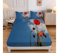 Beauty Flower Super King Fitted Sheet Blue Sky Pattern Fitted Sheet - Deep Pocket 30cm Soft Microfibre Fabric - Shrinkage and Fade Resistant Bedding - Bottom Sheet sd1064