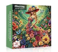 Beauty Flower Woman Puzzle for Adults 1000 Pieces, Colorful Flower Butterflies Jigsaw Puzzle, Challenging Elegant Lady Puzzles as Home Decor