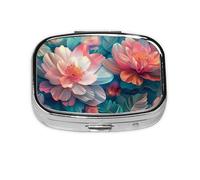 Beauty Flowers_1 Square Mini Pill Case, Compact Metal Pocket Pill Box with 2 Compartments for Travel