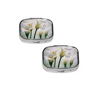 Beauty Flowers Pill Box 2 Compartment Medicine Pill Case,Travel Pill Organizer, Small Metal Pill Case Portable Pill Box, Perfects Gift for Anyone in Need