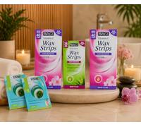 Beauty Formulas Home Spa Gift Set - 2 x Leg & Body Wax Strips (40 Strips Each), Aloe Vera Face & Bikini Line Wax Strips (36 Strips), 2 x Cucumber Cooling Eye Pads (12 Pads each) |