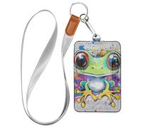 Beauty Frog Artistic Graffiti Leather Badge Holder Women with Lanyard and 3-Card Capacity Security Card Holder for Staffs Officers Students Doctors Employees