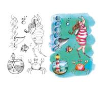 Beauty Girls Under the Ocean Stamps for Card Making Fishes Tank Crab Transparent Silicone Seal Stamping Stamp for Paper Crafting DIY Scrapbooking Handmade Crafts Scrapbook Photo Album Decor