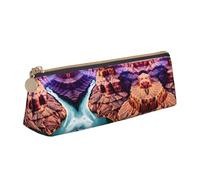 Beauty Grand Canyon Print Stylish High-Capacity Leather Pencil Case Zippered Triangle Pouch Pens Boys Girls