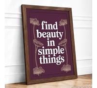Beauty in Simple Things Minimalist Framed Wall Art Print A1 (84.1×59.4cm) Walnut, Wall Decor for Living Room, Bedroom, Office & Home, Ready to Hang, Art Gift