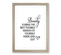 Beauty is Typography Framed Print | A2 Oak Framed Wall Art | Ready to Hang | Modern Positive Affirmations Picture | Living Room Bedroom Lounge Office