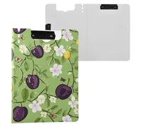 Beauty Java Plum Fruit Green Foldable Clipboard with Storage Two Metal Clips Pen Holder Clip Board with Cover Clipboard Folio Stationery Accessories