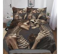 Beauty Kisses Skull Duvet Cover Bedding Set 3D Print Gotisch Quilt Cover Luxury Microfiber Comforter Cover for with Pillow Shams 3 Pieces With Zipper Closure for Teens And Adults King（220x240cm）