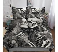 Beauty Kisses Skull Duvet Cover Set for Kids Boys Girls Microfiber Gotisch Comforter Cover 3D Theme Bedding Set Quilt Cover Bedroom Decor 3Pcs Bedcloths with Pillow With Zipper King（220x240cm）