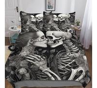 Beauty Kisses Skull Duvet Cover Set Full Size 3D Printed Bedding Set for Adult Kids Bedroom Decorative Soft Microfiber Gotisch Comforter/Quilt Cover with Pillow 3 Pieces Double（200x200cm）