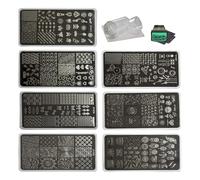 Beauty Leader Nail Art Stamping Template Mix Design 7Pcs Image Plates with White Plastic Plate Holder+1 Pcs Square Rubber Stamper DIY Nail Art Image Stamp Plate(17-23)