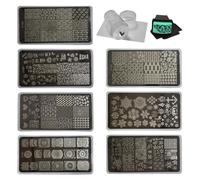 Beauty Leader Nail Art Stamping Template Mix Design 7Pcs Image Plates with White Plastic Plate Holder+1 Pcs Square Rubber Stamper DIY Nail Art Image Stamp Plate(26-32)