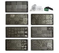 Beauty Leader Nail Art Stamping Template Mix Design 7Pcs Image Plates with White Plastic Plate Holder+1 Pcs Square Rubber Stamper DIY Nail Art Image Stamp Plate(01-07)