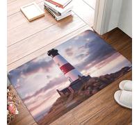 Beauty Lighthouse Door Mat Heavy Duty Indoor Outdoor Doormat Non-Slip Absorbent Dirt Trapper Entry Rug Low-Profile Washable Floor Mats Flannel Bath Mat 16 x 24 Inch