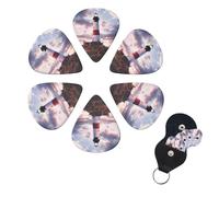 Beauty Lighthouse Guitar Picks 6 Pack, 0.96mm Thickness Celluloid Bass Pick with Leather Guitar Pick Holder Keychain Abstract Art Pics Plectrum for Acoustic Electric Guitar, Ukulele, Bass