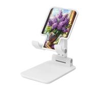 Beauty Lilacs In Vase Purple Flower Foldable Cell Phone Stand Adjustable Angle Height Desktop Portable Cellphone Cradle Compatible With All Smartphone White-Style