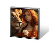 Beauty Lion Animal Beasts Badge Pin Brooch Square Shape Button Aluminum Decor for Backpacks Hats 0.7 Inch