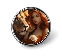 Beauty Lion Animal Beasts Pin Brooch Badge Button Round 1 Inch