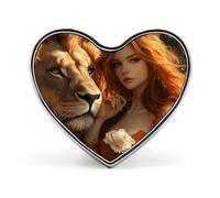 Beauty Lion Animal Beasts Pin Brooch Badge Heart Shape Button Stylish Decor for Backpacks Hats