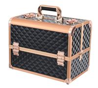 Beauty Makeup Box Professional Cosmetic Cases Make Up Nail Multilayer Toolbox Storage Organizer Suitcase Bag for Manicure(Gold with Black)