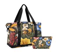 Beauty Meadow Mushroom Wildflower Oversized Travel Duffel Bag Weekender Duffel Bag with Adjustable Strap for Hiking Foldable, beauty Meadow mushroom wildflower, One Size