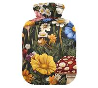 Beauty Meadow Mushroom Wildflower Travel hot Water Bottle with Soft Cover, 2L Warm Compress for Hand Feet Warmer, Hot and Cold Therapies, Bolsa Caliente para Dolores Menstrual