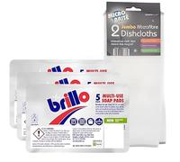 beauty mix Complete Kitchen Cleaning Set: 3 Heavy-Duty Brillo Pads for Tough Scrubbing with 2 Ultra-Absorbent Microfiber Dishcloths for a Streak-Free Shine and Superior Cleaning Performance