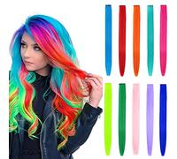 BEAUTY ON LINE 10 Pcs Clip in Hair Extensions, 22 Inch Colored Hair Extensions Party Highlights Long Straight Synthetic Hairpieces for Women/Kids/Girls(Multi Color)
