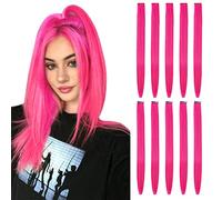BEAUTY ON LINE 10 Pcs Clip in Hair Extensions, 22 Inch Colored Hair Extensions Party Highlights Long Straight Synthetic Hairpieces for Women/Kids/Girls(Pink Color)