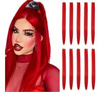 BEAUTY ON LINE 10 Pcs Clip in Hair Extensions, 22 Inch Colored Hair Extensions Party Highlights Long Straight Synthetic Hairpieces for Women/Kids/Girls(Red Color)