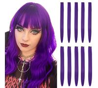 BEAUTY ON LINE 10 Pcs Clip in Hair Extensions, 22 Inch Colored Hair Extensions Party Highlights Long Straight Synthetic Hairpieces for Women/Kids/Girls(Purple Color)