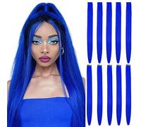 BEAUTY ON LINE 10 Pcs Clip in Hair Extensions, 22 Inch Colored Hair Extensions Party Highlights Long Straight Synthetic Hairpieces for Women/Kids/Girls(Blue Color)