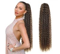 BEAUTY ON LINE Curly Ponytail Extension 30 inch Long Drawstring Ponytail Synthetic Clip in Ponytail Hair Extensions SP8/10 Curly Water Wave Clip in Hair Pieces for Women