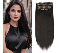 BEAUTY ON LINE Dark Brown 22-Inch Clip-In Hair Extensions, 6Pcs Synthetic Straight Hair Extensions, Natural Thick Straight Hair Pieces for Women, Easy-to-Use Clip-In