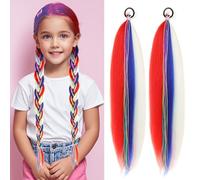 BEAUTY ON LINE Hair Extensions - Rainbow Ponytail Extensions with Tie 26 inch Mermaid for Braiding Kids Hair for Girls Synthetic Coloured 2PCS (Blue/Red/white)