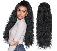 BEAUTY ON LINE Ponytail Extension - Long Curly Extensions for Women Synthetic Drawstring Hair 26 Inch Long Wavy Fake Clip in Ponytail(1b#)