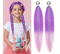 BEAUTY ON LINE Ponytail Extensions - Braiding Hair Extensions with Tie 26 inch Mermaid for Braiding Kids Rainbow for Girls Coloured Hair 2PCS (Ombre Purple)