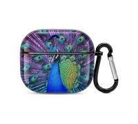 Beauty Peacock Bluetooth Earbuds Case Cover Full Body Shockproof Protection Hard Case Support Wireless Charging with Keychain Personalized Gift for AirPods 3