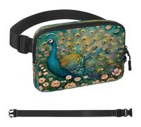 Beauty Peacock Fanny Packs for Women Men, Crossbody Belt Bag with Zipper Pockets,Waterproof Waist Packs with Adjustable Strap for Workout Running Traveling Hiking, Multicolor, One Size