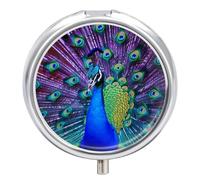 Beauty Peacock Pill Box Mini Pill Case Pocket Pill Case for Men Travel Pill Box Cute Pill Organizer 3 Compartment Medicine Pill Organizer Pill Container Pill Holder
