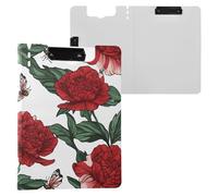 Beauty Peonies White Foldable Clipboards Double Clips Pen Holder Clip Board with Hard Cover Clipboard Padfolio Medical Contractor