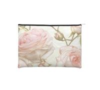 Beauty Pink Roses Makeup Pouch Toiletries Bag Portable Unisex Zipper Travel Cosmetic Bags Waterproof Cosmetic Bags Paper Reusable Cosmetic Bag 16.5 Cm X 22.5 Cm
